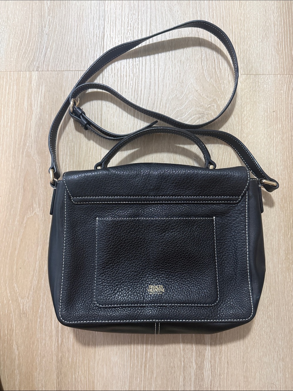 Frances Valentine Black Pebbled Leather Crossbody with Top Handle